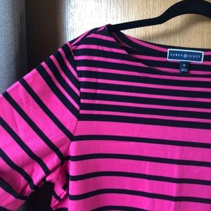 Karen Scott pink and black striped shirt. Size 1X